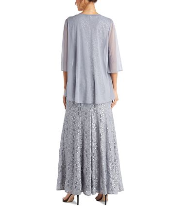 R & M Richards Women's Beaded Dress & Flyaway Jacket Gray Size 14