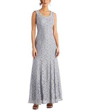 R & M Richards Women's Beaded Dress & Flyaway Jacket Gray Size 14