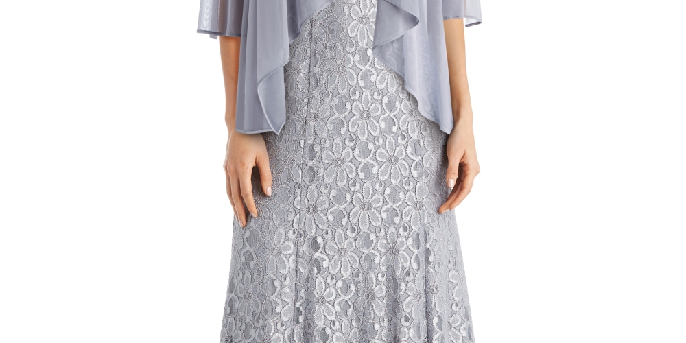 R & M Richards Women's Beaded Dress & Flyaway Jacket Gray Size 14