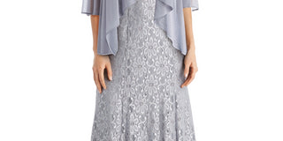 R & M Richards Women's Beaded Dress & Flyaway Jacket Gray Size 14