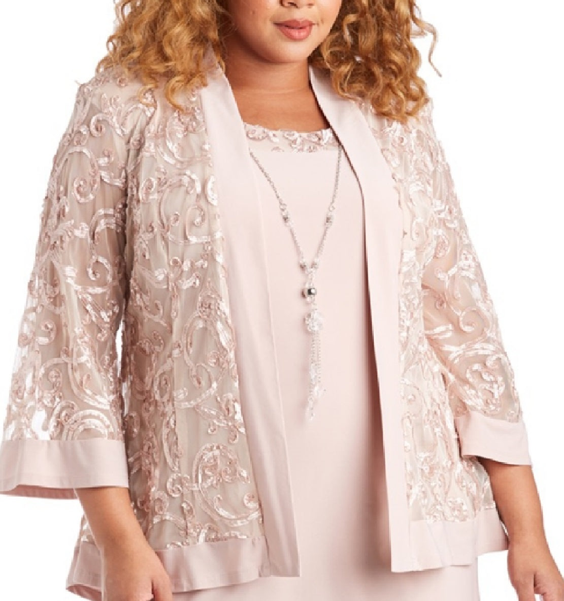 R & M Richards Women's Dress & Soutache Jacket Pink Size 14W
