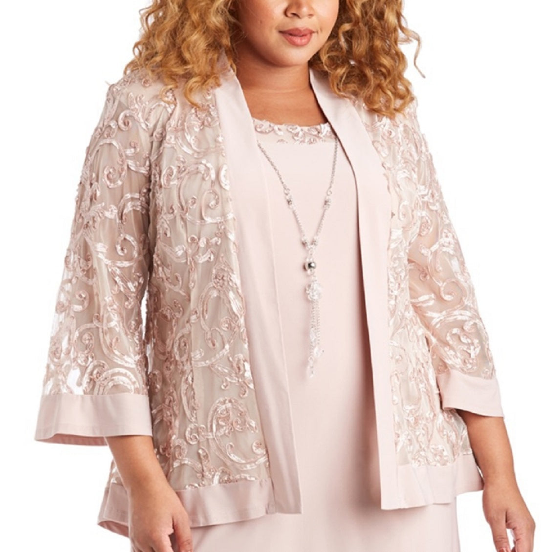 R & M Richards Women's Dress & Soutache Jacket Pink Size 16W