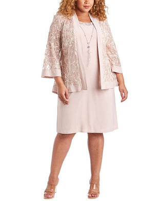 R & M Richards Women's Dress & Soutache Jacket Pink Size 18W