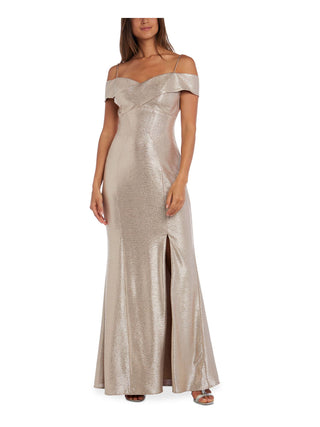 Nightway Women's Off The Shoulder Metallic Gown Brown Size 4 Petite
