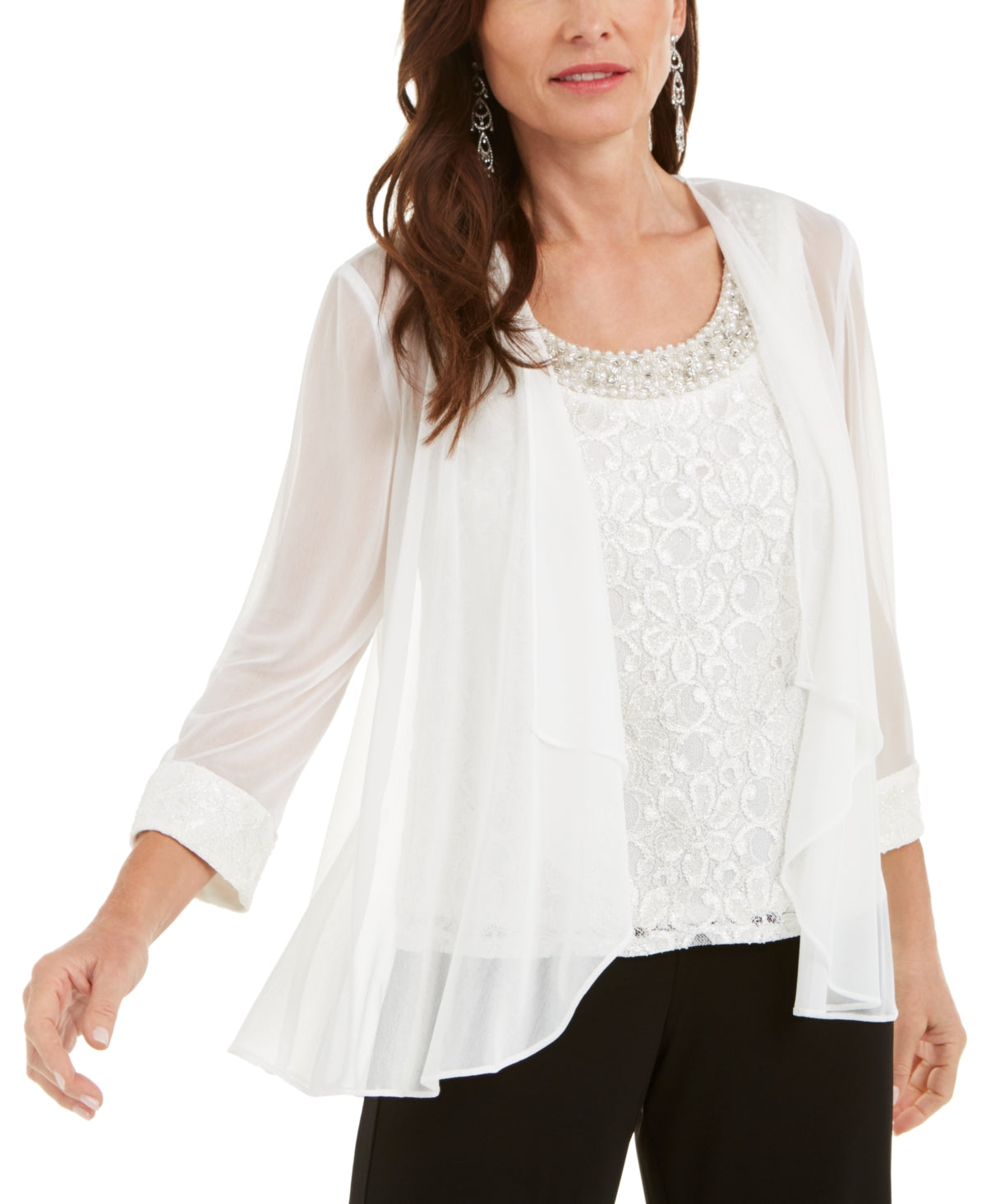Nightway Women's Beaded Tank & Chiffon Jacket White Size Medium