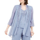 R & M Richards Women's 3 Pc Beaded Jacket Top & Wide Leg Pants Set Gray Size 12