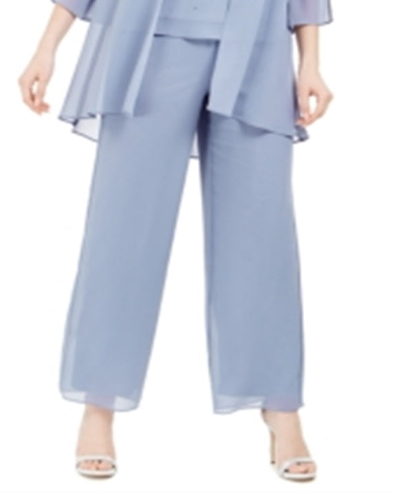 R & M Richards Women's 3 Pc Beaded Jacket Top & Wide Leg Pants Set Gray Size 12