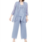 R & M Richards Women's 3 Pc Beaded Jacket Top & Wide Leg Pants Set Gray Size 12