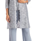 R & M Richards Women's 3 Pc Sequined Lace Pantsuit & Jacket Gray Size 16