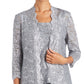 R & M Richards Women's 3 Pc Sequined Lace Pantsuit & Jacket Gray Size 16