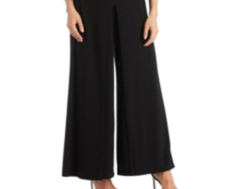 R & M Richards Women's One Shoulder Embellished Jumpsuit Black Size 16