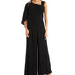 R & M Richards Women's One Shoulder Embellished Jumpsuit Black Size 16