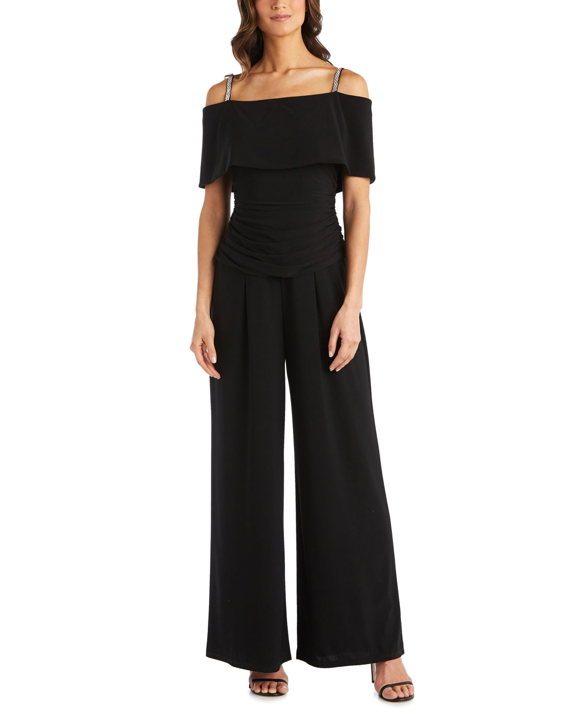 R & M Richards Women's Cold-Shoulder Jumpsuit Black Size 8 Petite