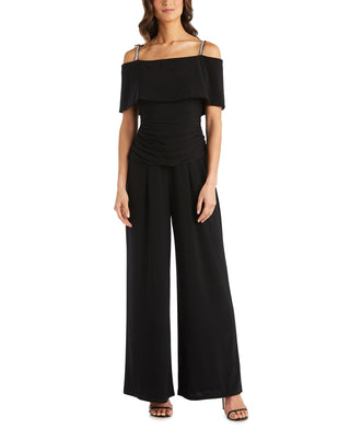 R & M Richards Women's Cold-Shoulder Jumpsuit Black Size 8 Petite