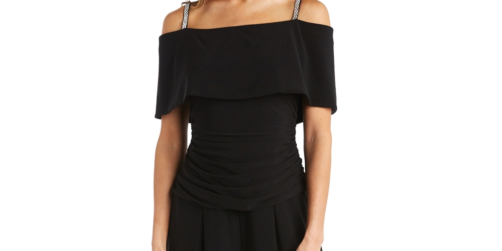 R & M Richards Women's Cold-Shoulder Jumpsuit Black Size 8 Petite