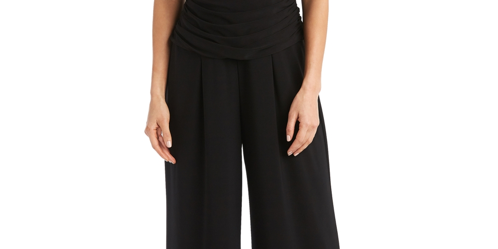 R & M Richards Women's Cold-Shoulder Jumpsuit Black Size 8 Petite