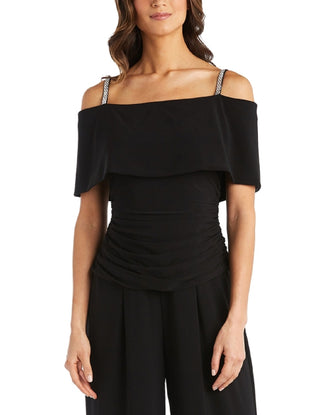 R & M Richards Women's Cold Shoulder Jumpsuit Black Size 10Petite