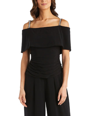 R & M Richards Women's Cold Shoulder Jumpsuit Black Size 14 Petite