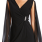 R & M Richards Women's Embellished Chiffon Cape Dress Black Size 8Petite