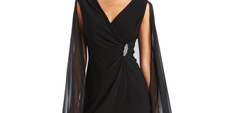 R & M Richards Women's Embellished Chiffon Cape Dress Black Size 8Petite