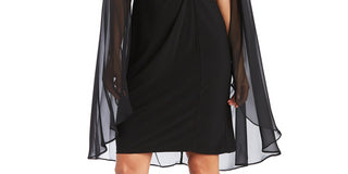 R & M Richards Women's Embellished Chiffon Cape Dress Black Size 8Petite