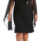 R & M Richards Women's Embellished Chiffon Cape Dress Black Size 16W