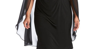 R & M Richards Women's Embellished Chiffon Cape Dress Black Size 18W