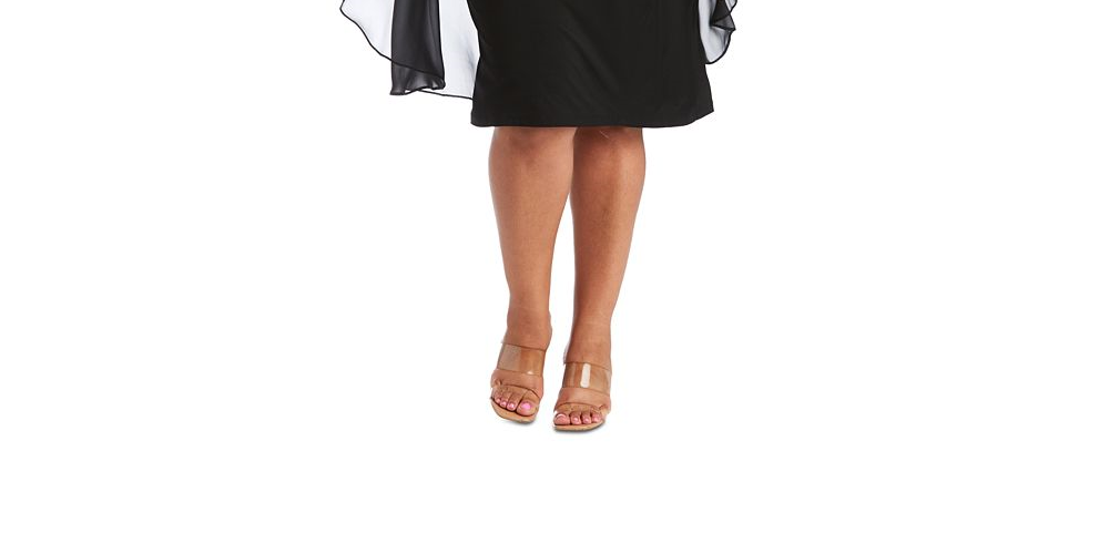 R & M Richards Women's Embellished Chiffon Cape Dress Black Size 22W