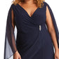 R & M Richards Women's Embellished Chiffon Cape Dress Blue Size 14W