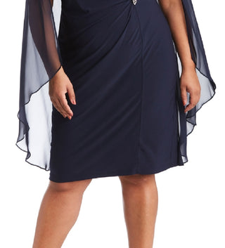 R & M Richards Women's Embellished Chiffon Cape Dress Blue Size 14W