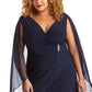 R & M Richards Women's Embellished Chiffon Cape Dress Blue Size 16W