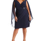 R & M Richards Women's Embellished Chiffon Cape Dress Blue Size 16W