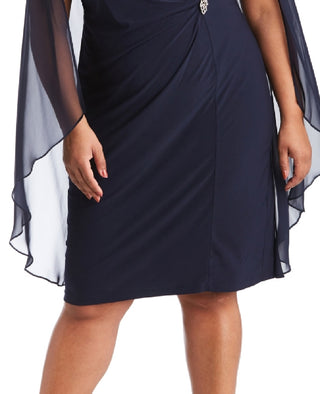R & M Richards Women's Embellished Chiffon Cape Dress Blue Size 20W