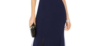 Nightway Women's Geo Illusion Gown Blue Size 8Petite