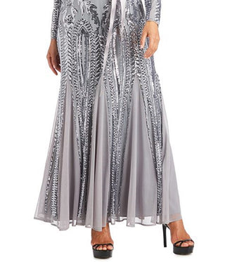 R & M Richards Women's Embellished Godet Gown Gray Size 16