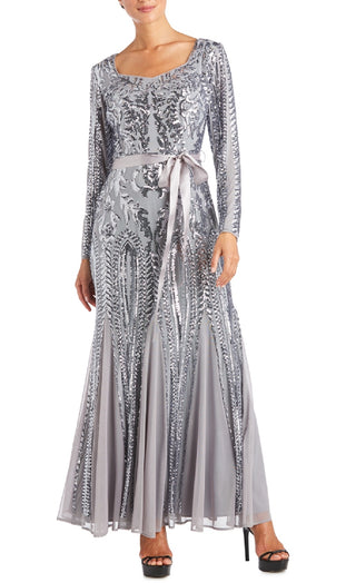 R & M Richards Women's Embellished Godet Gown Gray Size 12 Petite