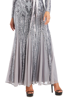 R & M Richards Women's Embellished Godet Gown Gray Size 12 Petite