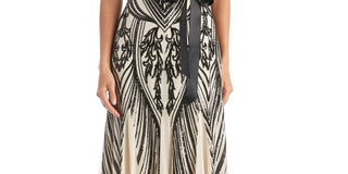 R & M Richards Women's Sequined Belted Dress Brown Size 14