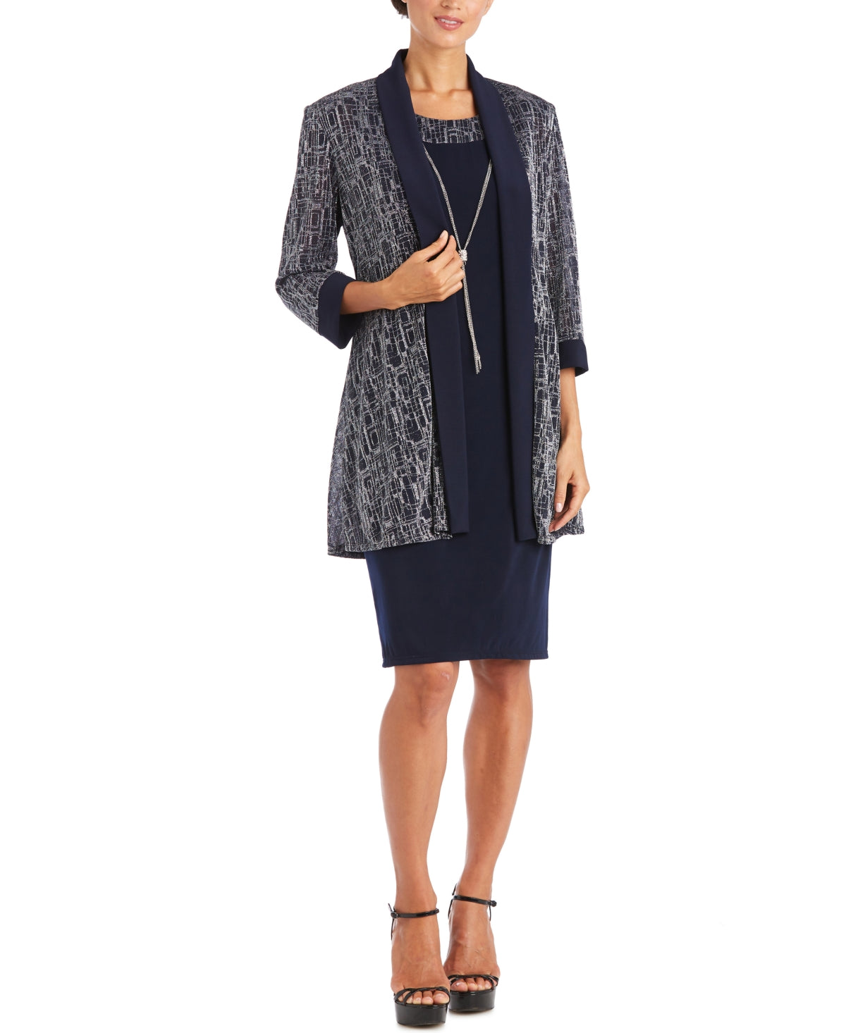 R & M Richards Women's 2 Pc Jacket & Necklace Dress Set Blue Size 16