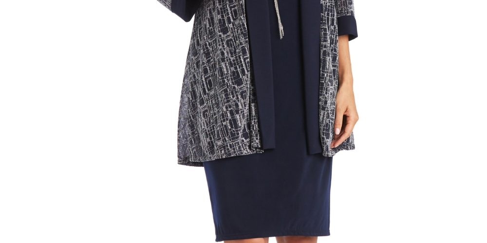 R & M Richards Women's 2 Pc Jacket & Necklace Dress Set Blue Size 16