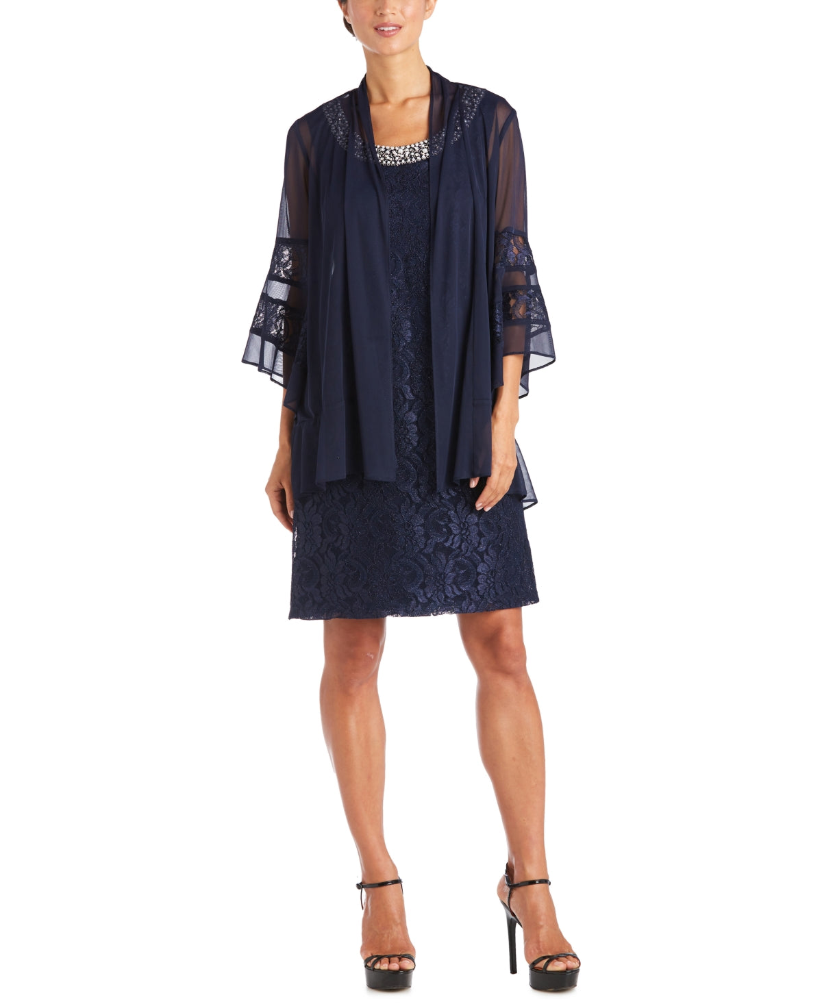 R & M Richards Women's 2 Pc. Lace Dress & Jacket Blue Size 16