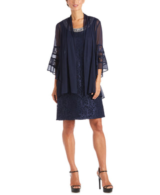 R & M Richards Women's 2 Pc. Lace Dress & Jacket Blue Size 16
