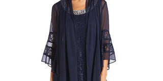 R & M Richards Women's 2 Pc. Lace Dress & Jacket Blue Size 16