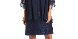 R & M Richards Women's 2 Pc. Lace Dress & Jacket Blue Size 16