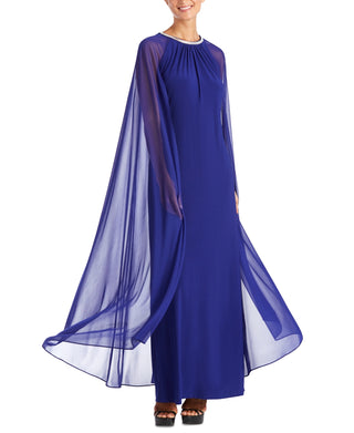 R & M Richards Women's Embellished Cape Dress Blue Size 14
