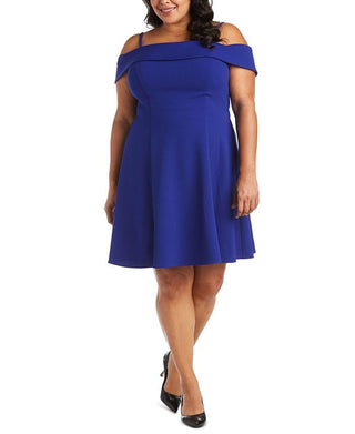 Morgan & Company Women's Cold Shoulder Mini Fit & Flare Dress Blue Size 14W
