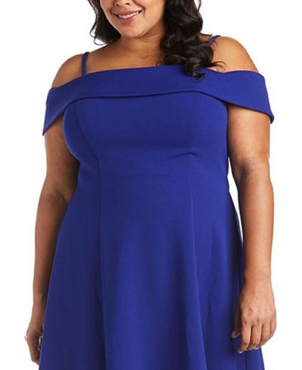 Morgan & Company Women's Cold Shoulder Mini Fit & Flare Dress Blue Size 14W