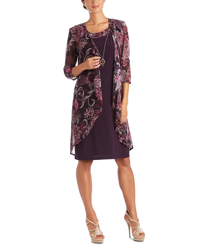 R & M Richards Women's Shift Printed Jacket Set Purple Size 22W