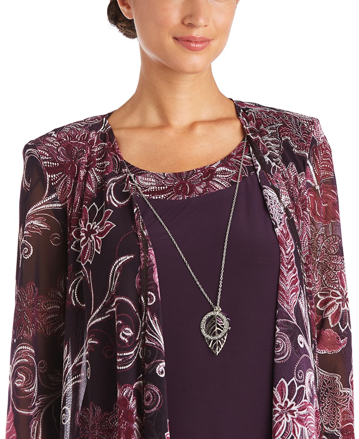 R & M Richards Women's Shift Printed Jacket Set Purple Size 22W