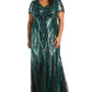 R & M Richards Women's Sequinned Beaded Long Dress Green Size 16W